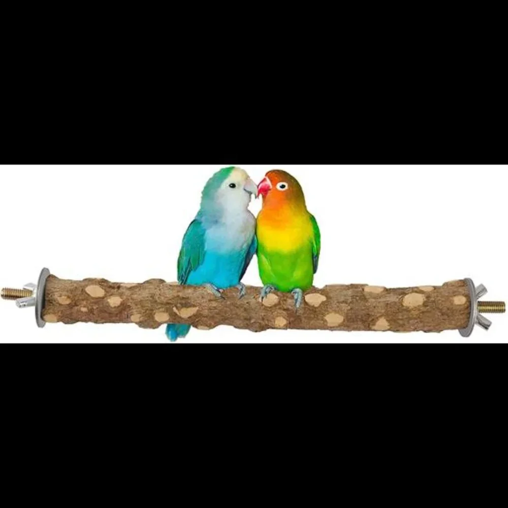 Bird Perch Wooden Platform Natural Prickly Wood for Bird Cage 2 Screw Holder